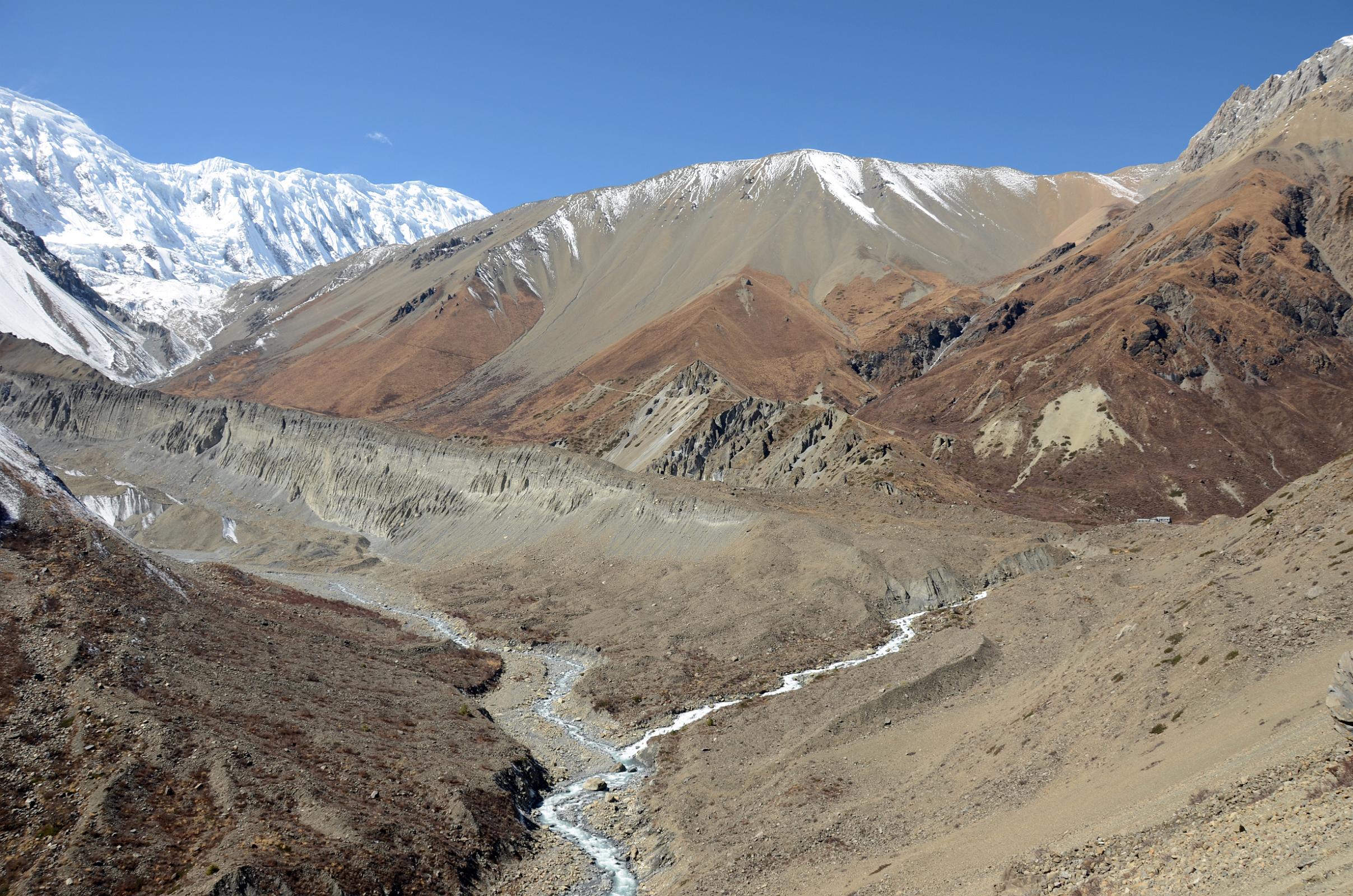 20 La Grande Barriere And The Trail To Tilicho Lake With Tilicho Base Camp Hotel 4131m At Far Right 